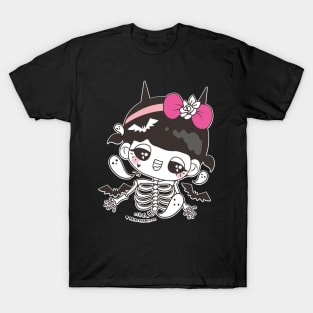 kawaii cute ghost cute skull, cute halloween girl T-Shirt